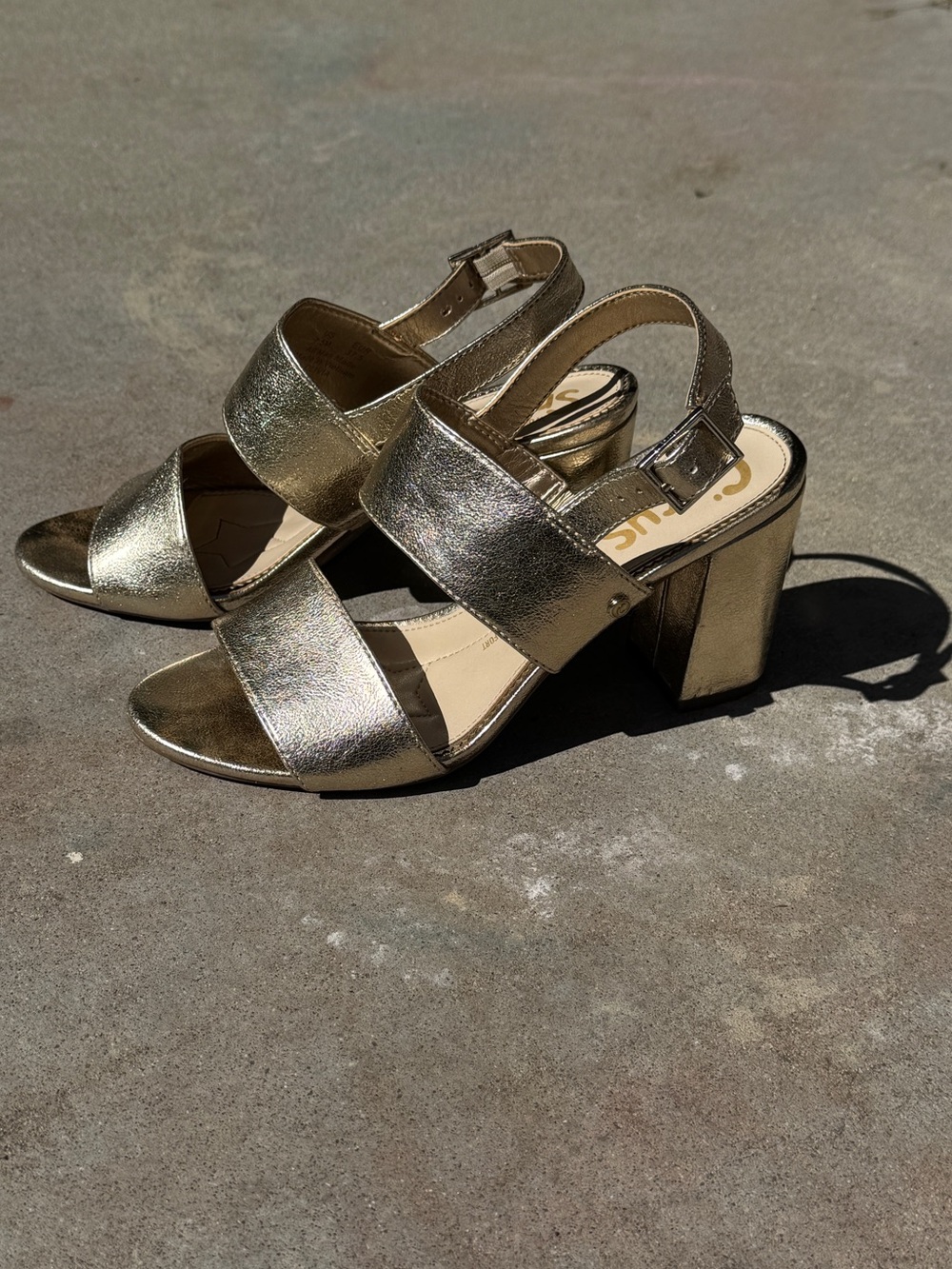 Circus by Sam Edelman Metallic Gold Block Heel Slingback Sandals 7.5
